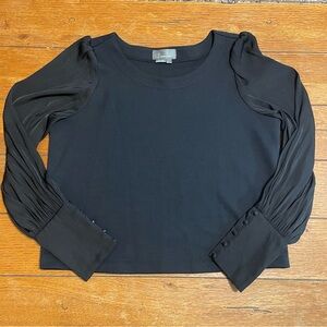 Anthropologie Black Puff-Sleeve Button Cuff multi media top.